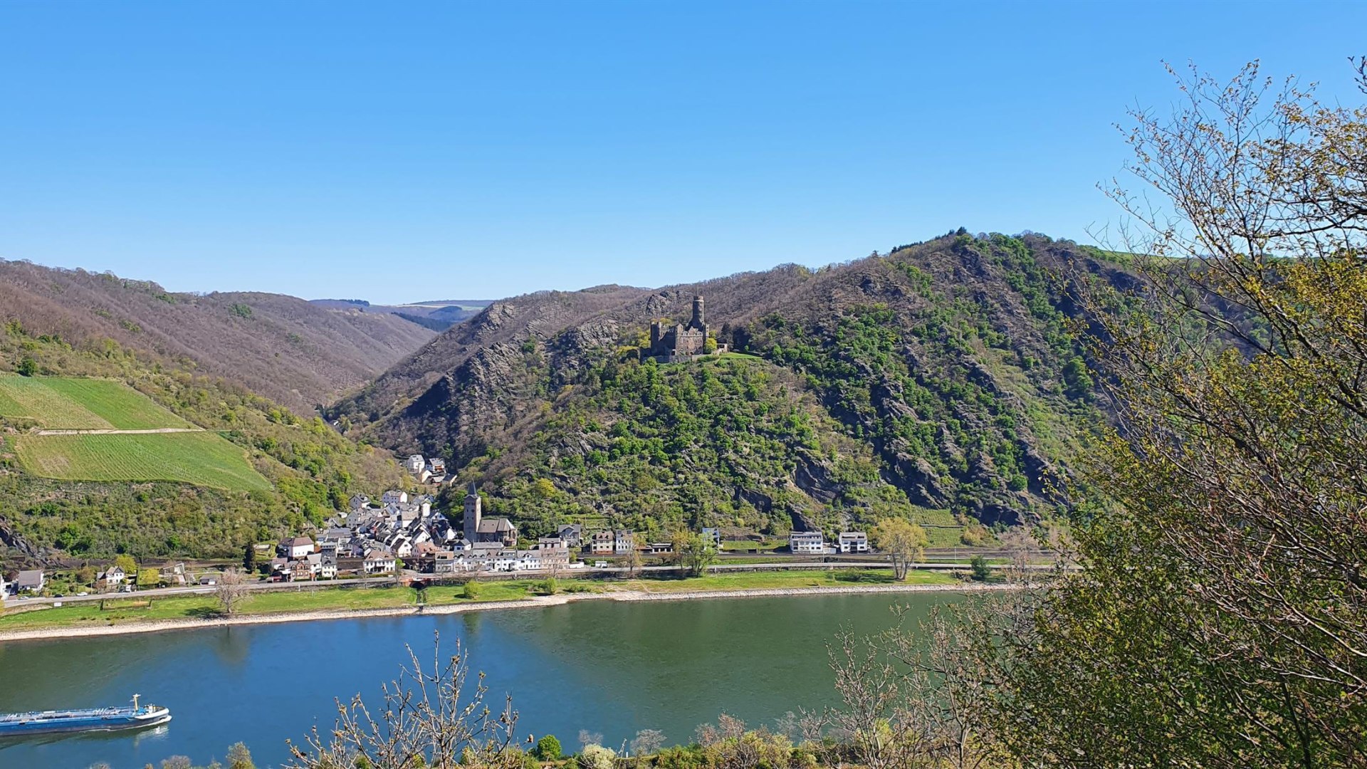 Blick aufs Rheintal und die Burg Maus | &copy; T. Biersch