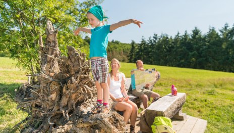 Wurzelbank mit Familie Murscher Eselsche | © Dominik Ketz